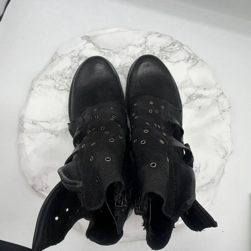 MJUS Black Leather Moto Biker Bootie-6.5